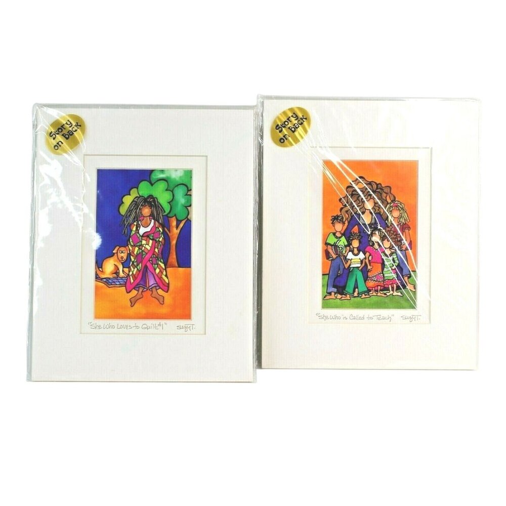 Suzy Toronto Artwork Set Of 2 Lot She Who Loves To Quilt Called To Teach Matted